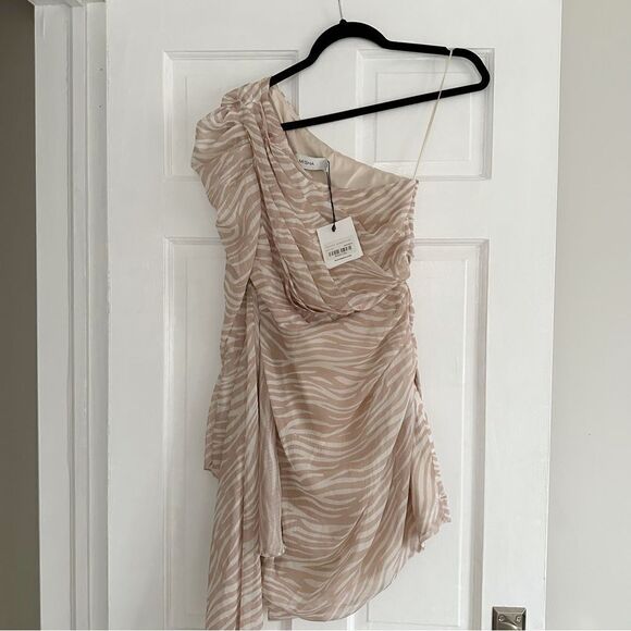 MISHA Jaylene One Shoulder Animal Print Cocktail Dress - Picture 4 of 10